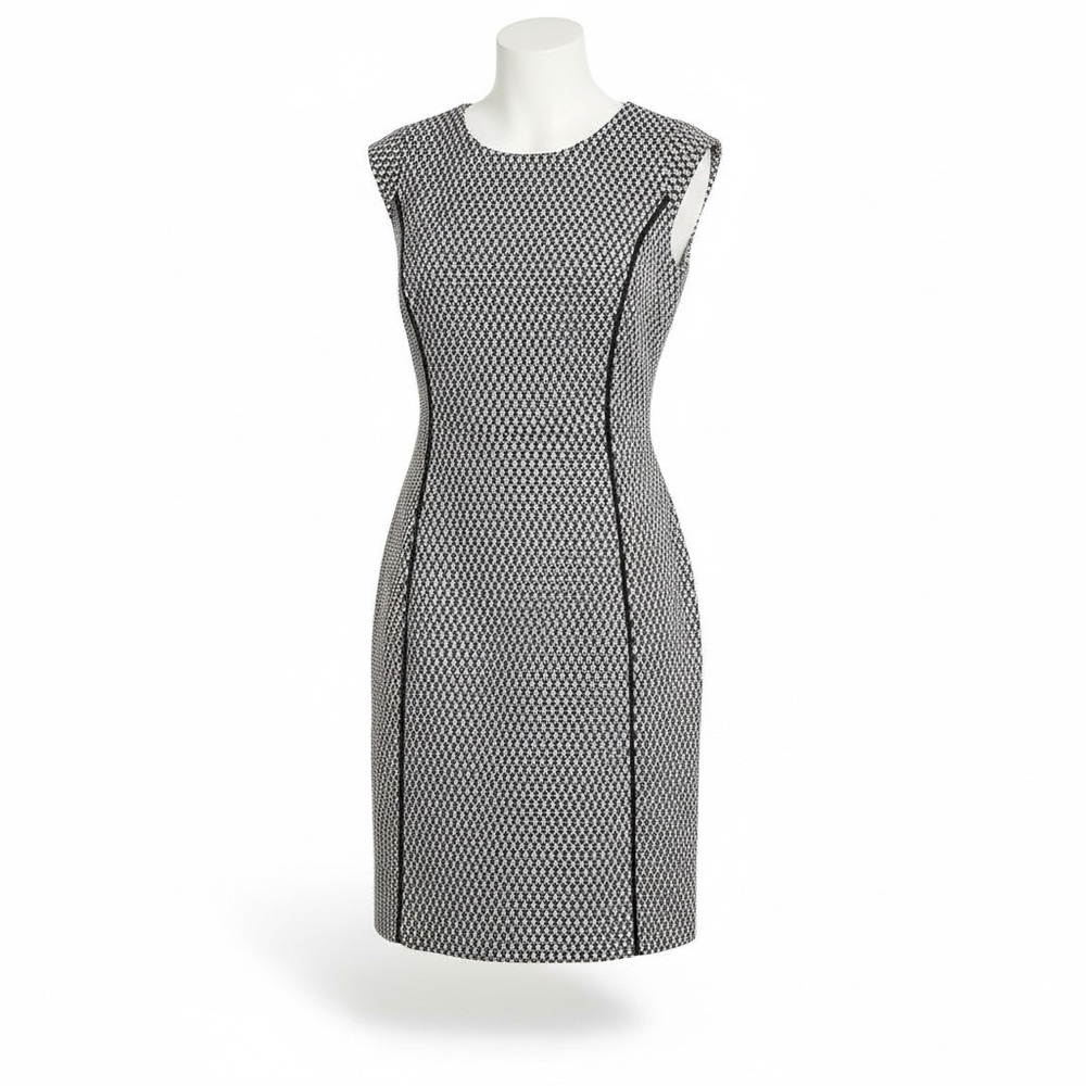 J. Crew Cap Sleeve Matelasse‎ Womens 6 Midi Navy Birds Eye Lined Shift Dress